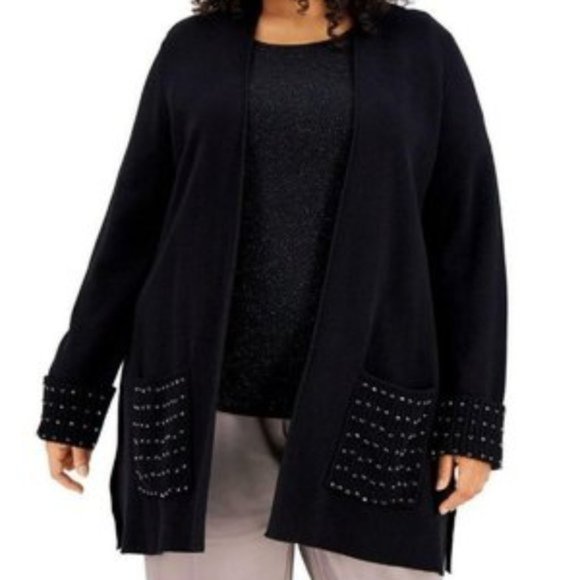 Alfani Womens Peplum Drape Cardigan Sweater Brown Size 2x